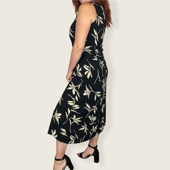 Vintage 90s Size 8 Neutral Tropical Floral Print Sleeveless Midi/Maxi Dress - Picture 4 of 11